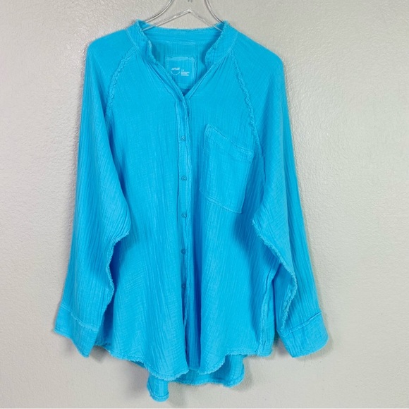Aerie Gauzy Button Up Coverup Shirt Size L - Picture 3 of 6